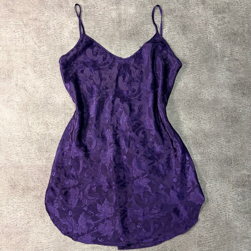 Vintage Purple Jacquard Floral Mini Slip Dress